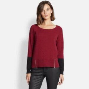 Eileen Fisher yak and wool colorblock zipper detail sweater M